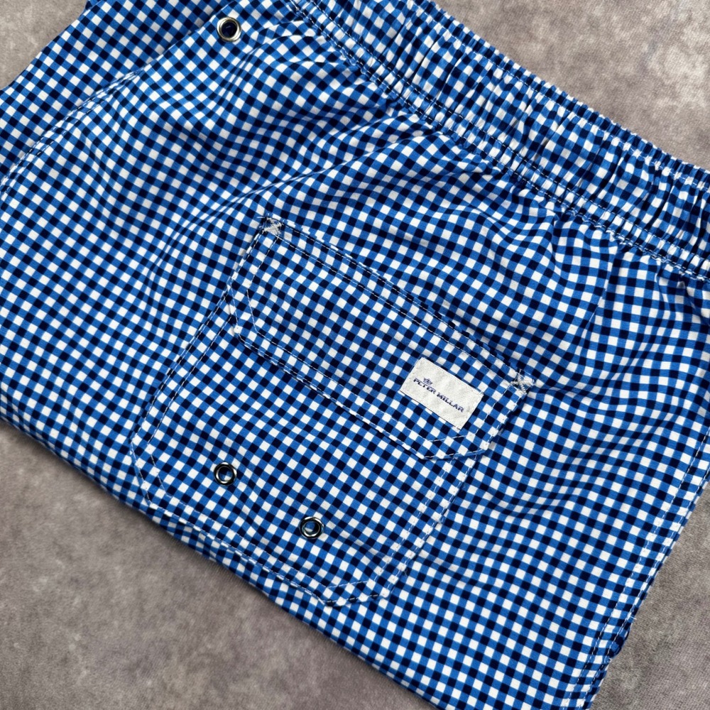 Peter Millar Seaside Collection Blue Gingham Swim Trunks Mens XXL Mesh Lined